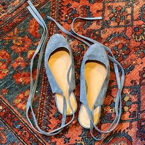 Madewell Blue Suede Flats with Wraparound Laces
